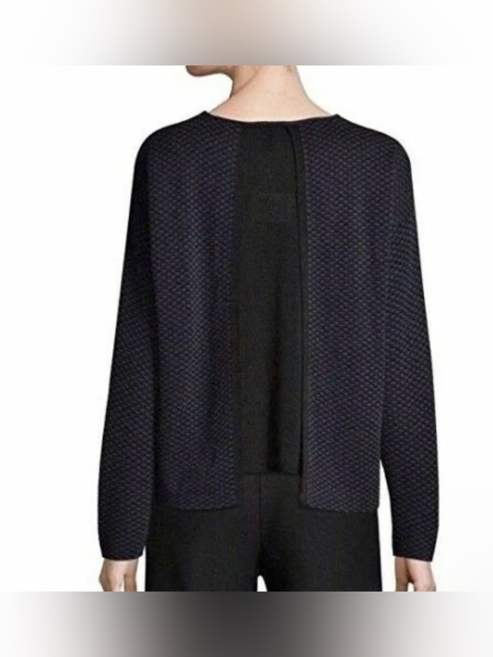 Eileen Fisher Split Back Sweater Midnight Textured Knit Top Black Blue Size 1X